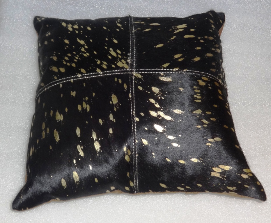Golden Foil on Black leather Cushion